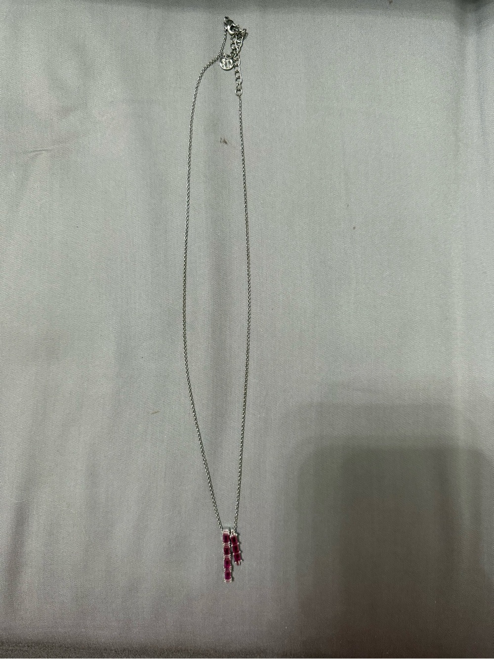 Silver Necklace with Red/Pink Gemstone Drop Pendant - Women's Jewelry